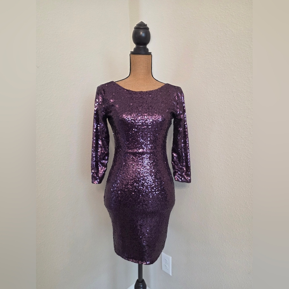 Gianni Bini Shimmering Purple Long Sleeve Dress